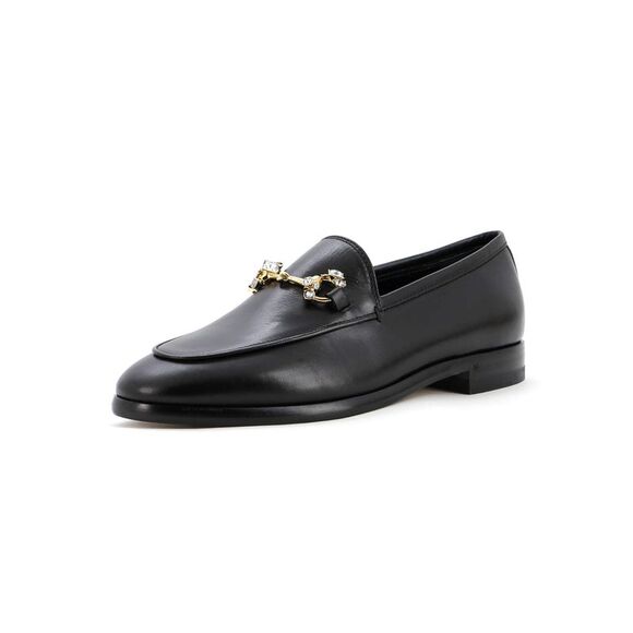 Gucci Women's Jordaan Loafers Leather with Crystals Black
